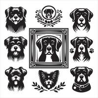 Print A collage of a dog a plant in an illustrated frame risograph silhouette white background vector