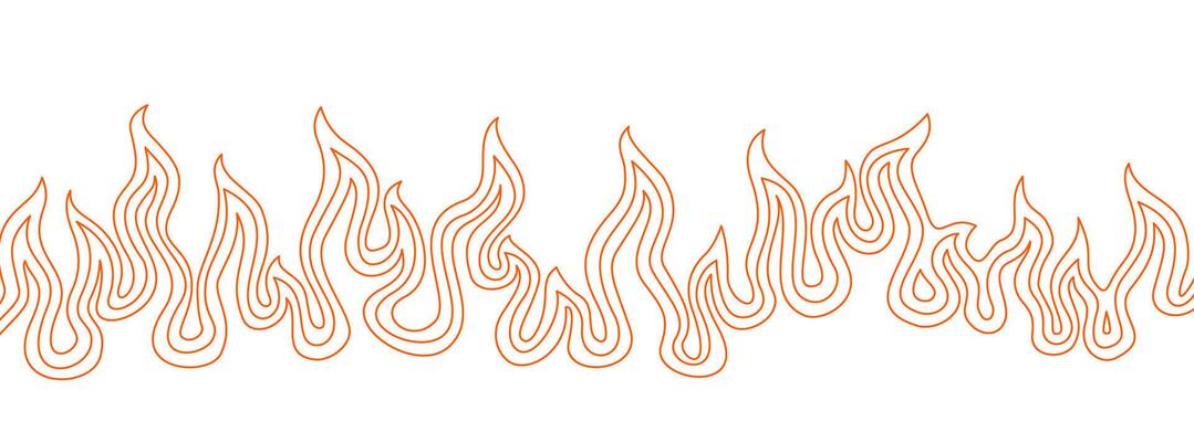 Background with fire lines. Decorative flame lines. Outline of flames as a background. Fire border pattern. Continuous fire line design. Flame outline background.