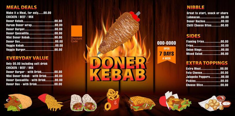 Placemat menu restaurant Doner Kebab brochure.