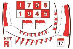 indonesian independence 17 august 1945 independence day elements with flags, traditional competitions, red and white decorations, and birthday numbers vector