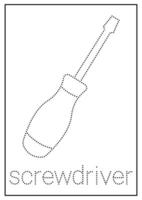 Screwdriver Tracing and Coloring Worksheet for Kids vector