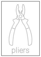 Pliers Tracing and Coloring Worksheet for Kids vector