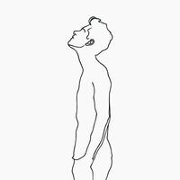 Abstract line male figure isolated on white background. Minimal outline man looks up and dreams vector