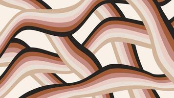 Groovy wavy stripes pattern on beige background. Abstract vintage art design in 60s-70s style vector