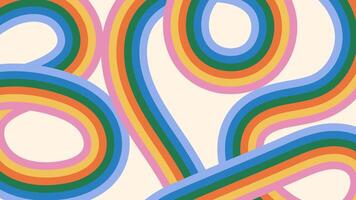 Abstract fun background with curve rainbow colored stripes. Trendy groovy panoramic template for design banner, advertisements, presentations, discounts, sale, social media vector