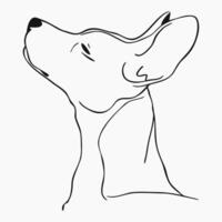 Dog portrait, minimal line art isolated on white background. Abstract pinscher head in profile. Elegant black and white contour line drawing vector