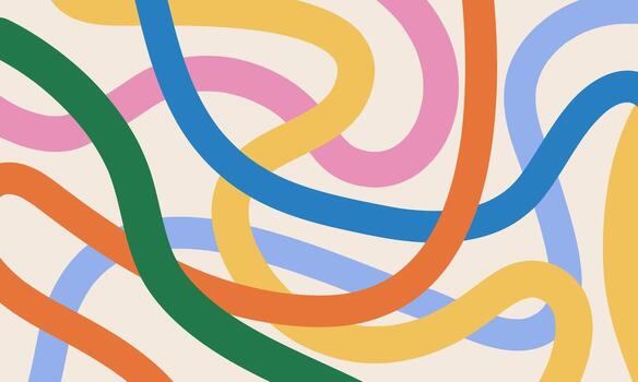 Fun doodle background with rainbow colors curve stripes. Simple playful childish design vector