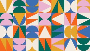 Geometric colorful background with colorful Bauhaus shapes and figures. Abstract minimalistic pattern design in Scandinavian style vector