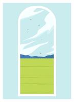 campo rural paisaje ver con verde trigo campo. horizonte con nubes plano dibujos animados estilo vector
