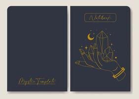 Notebook with mystic witchcraft element. Cover page design aesthetic esoteric album illustration. vector