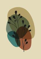 Botanical wall art drawing with blobs shape and branch. Floral design composition for home decoration vector