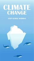 Climate change, floating iceberg banner template. Global warming vertical banner template. vector