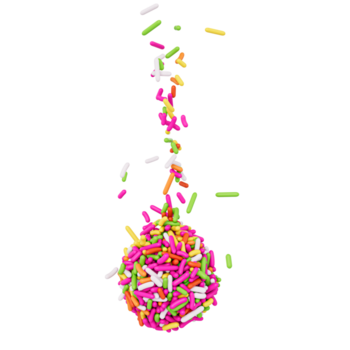 bunt Sträusel oder meises fallen von oben auf Brigadeiro Brasilianer Dessert Ball 3d Illustration png