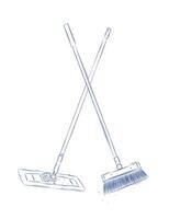 Flat mop and broom drawing in graphic style on light background vector