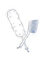 Dust remover tool and brush drawing in graphic style on light background vector
