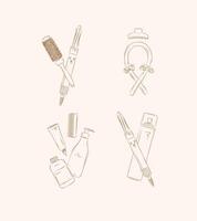 Curl styling tools composition drawing on brown background vector