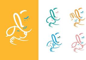 Man lovingly clings to an animal cat, dog, rabbit, parrot compositions drawing on bright color background vector