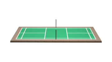 3D Badminton Court With A Net, Green Floor And White Lines Marking The Boundaries 3D Illustration png