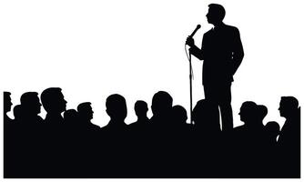 silhouette of the politician before a microphone white background vector