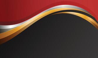 Elegant red black 3D background with curved gold dynamic lines vector