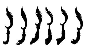 Set of silhouettes of traditional Kujang weapons isolated on white background. West Java Sundanese traditional weapons vector