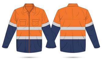 Hi-vis safety jacket template front and back view vector
