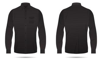 Mockup of black long-sleeve button-up shirt front and back view vector