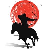 Silhouette of person riding while shooting archery with an abstract moon vector
