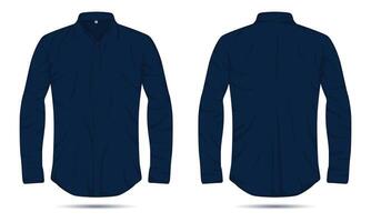 Dark blue long sleeve button up shirt template front and back view vector