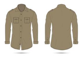 Brown outdoor button-up shirt mockup front and back view vector
