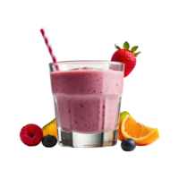 Colorful Refreshment Glass of Fruit Smoothie Isolated on Transparent Background with fresh fruit and a straw, great for healthy eating and beverage menus. png