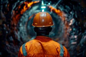 African worker miners with safety helmet on the coal mining background. photo