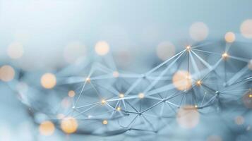 Abstract network connections with glowing nodes, blurred background. Technology communication digital concept. photo