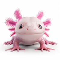 Close-up of a cute pink axolotl on a white background. The axolotl displays distinctive gills and an adorable expression. photo