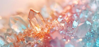 Close-up of colorful, translucent crystals reflecting light, creating a beautiful and mesmerizing visual effect. photo