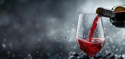 Red wine being poured into a glass with a dark, elegant background, creating a luxurious and enticing atmosphere. photo