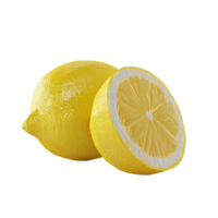 Scrumptious and zesty yellow lemon fruit in 3D rendering png