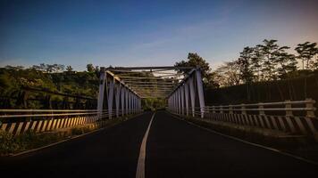 A bridge in the forest with blue sky photo