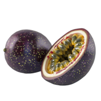 Cross section of a passion fruit with a detailed view of the seeds inside png