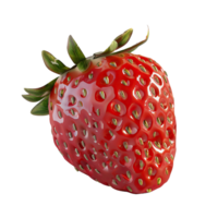 Realistic rendering of a single ripe red strawberry with green leaves png