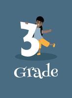 Back to school. Little boy holding a number three. Template for design. Funny cartoon characters. illustration. vector