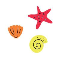 Seashell and Starfish flat icons. Simple minimal illustration isolated on white background for logotype, infographic, website, menu or package design. vector