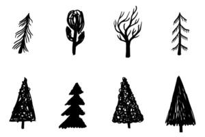 Decorative simple tree silhouette set. evergreen, deciduous plant without leaves icon collection. vector