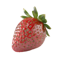 Scrumptious ripe red strawberry in full view with detailed seeds and green leaves png