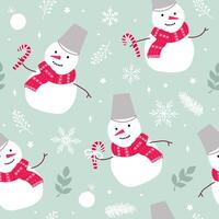 Christmas seamless pattern of cute snowmen and snowflakes. Modern simple flat illustration. vector