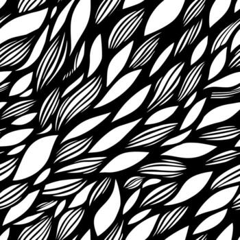 The graphic pattern of leaves and waves. Black and white hand-drawn seamless pattern. vector