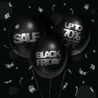 Black Friday. Sale, discounts up to 70. Square poster with black balloons and text. modern trendy 3D illustration. For social media posts. vector