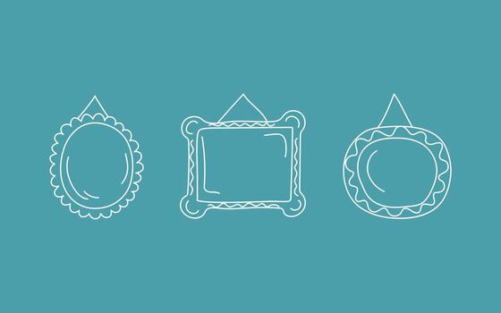 Set simple linear frames, color background. Doodle, hand drawn collection of vertical blank templates for text decoration. Congratulatory or wedding frames, layouts, space for text, photos. vector