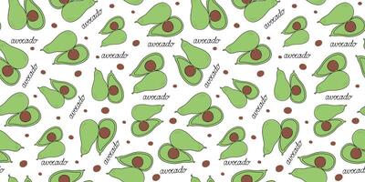 Avocado with inscription Pattern. Line art. One line drawing, abstract fruits and vegetables, seamless background. vector