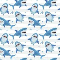 Shark backgrounds. Seamless pattern with cartoon sharks. Funny fish characters vector